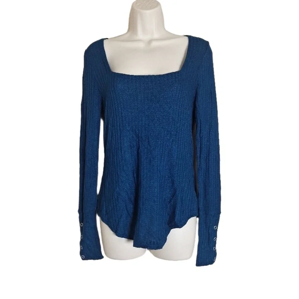 Chaser Amalfi Square Neck Snap Cuff Ribbed Thermal Long Sleeve Tee Size Small